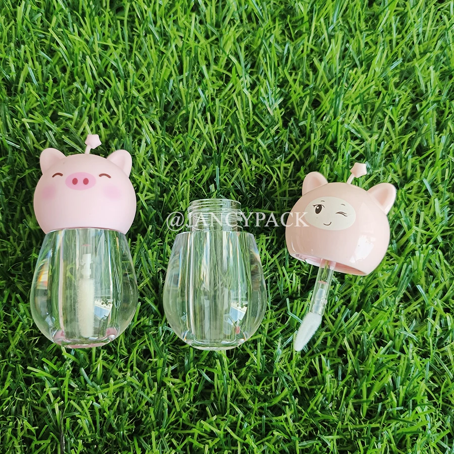 

10 шт., 4 мл, пустая прозрачная крышка в форме милого животного, в форме свиньи, тюбик для блеска для губ, розовая кукла, глазурь для губ, пустая бутылка с кисточкой