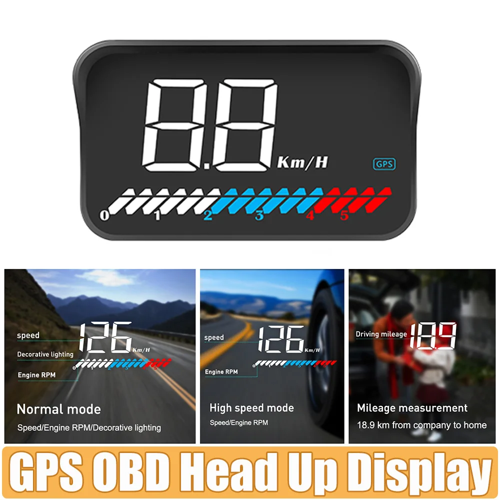 OBD2 + GPS Head Up Display Car HUD Windshield Projector Smart Digital Gauge KMH MPH Speedometer Engine RPM Instant Voltage Meter