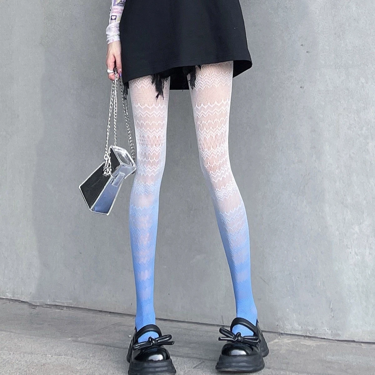 2026 Gradient Color Silk Mesh Socks with Colored Hollow Lace Jacquard Pantyhose for Girls Lolita Japanese Candy Color