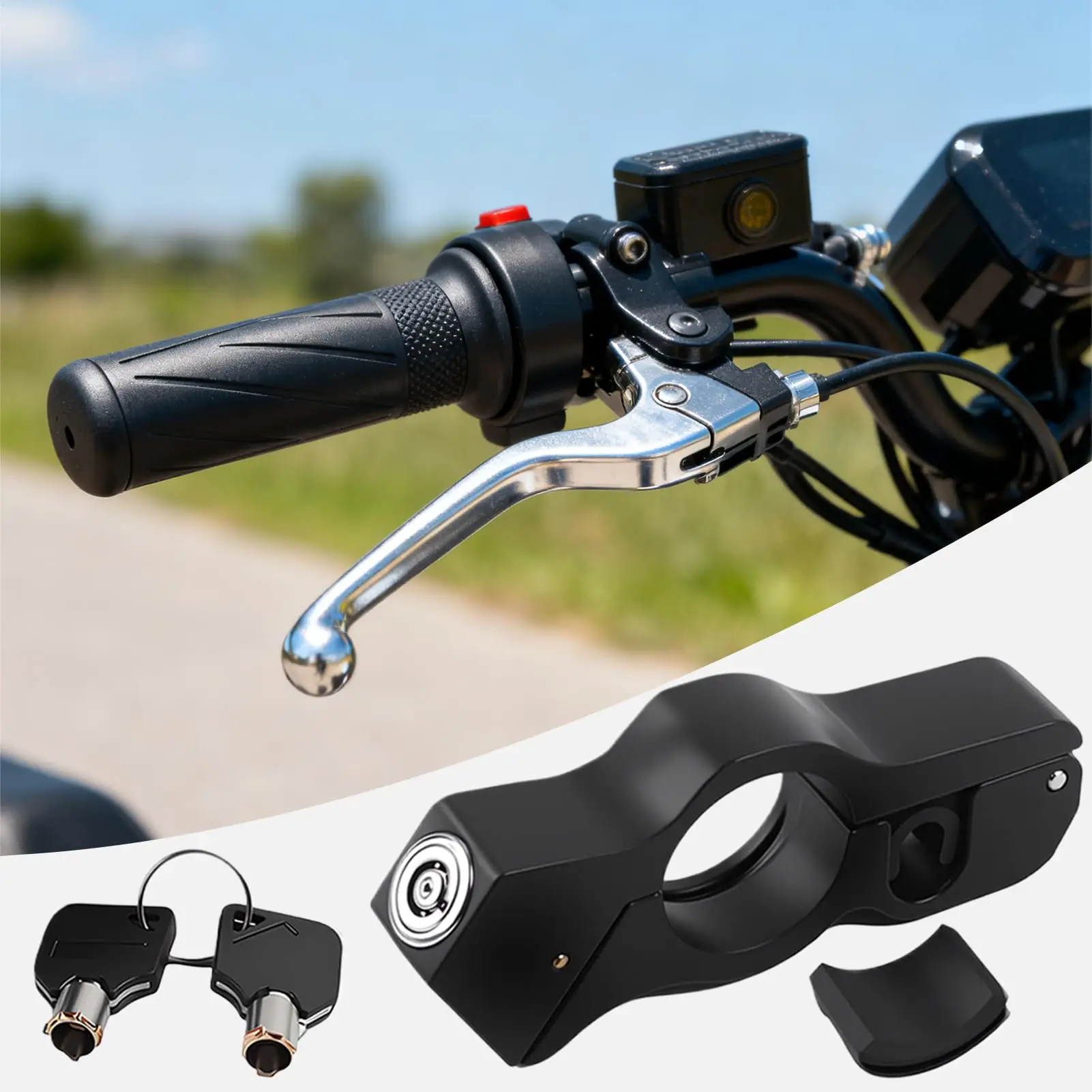 Motorcycle Handlebar Security Lock, Anti-Theft Brake Lever Lock with Keys, Universal Bike Safety Lock