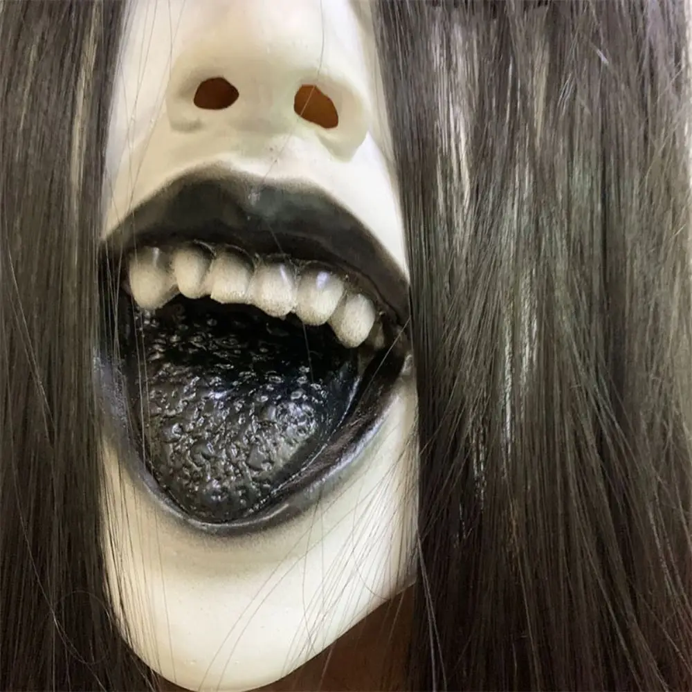 Masque Femme Fantôme en Latex à Cheveux Noirs – photo 2