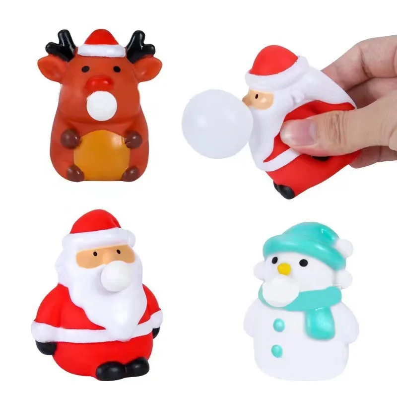 Soft Spit Bubble Toy Cute Santa Claus Ball Soft Sticky Squishi Stress Relief Toy Funny Gift Squeeze Snowman Ball Sensory Fidget