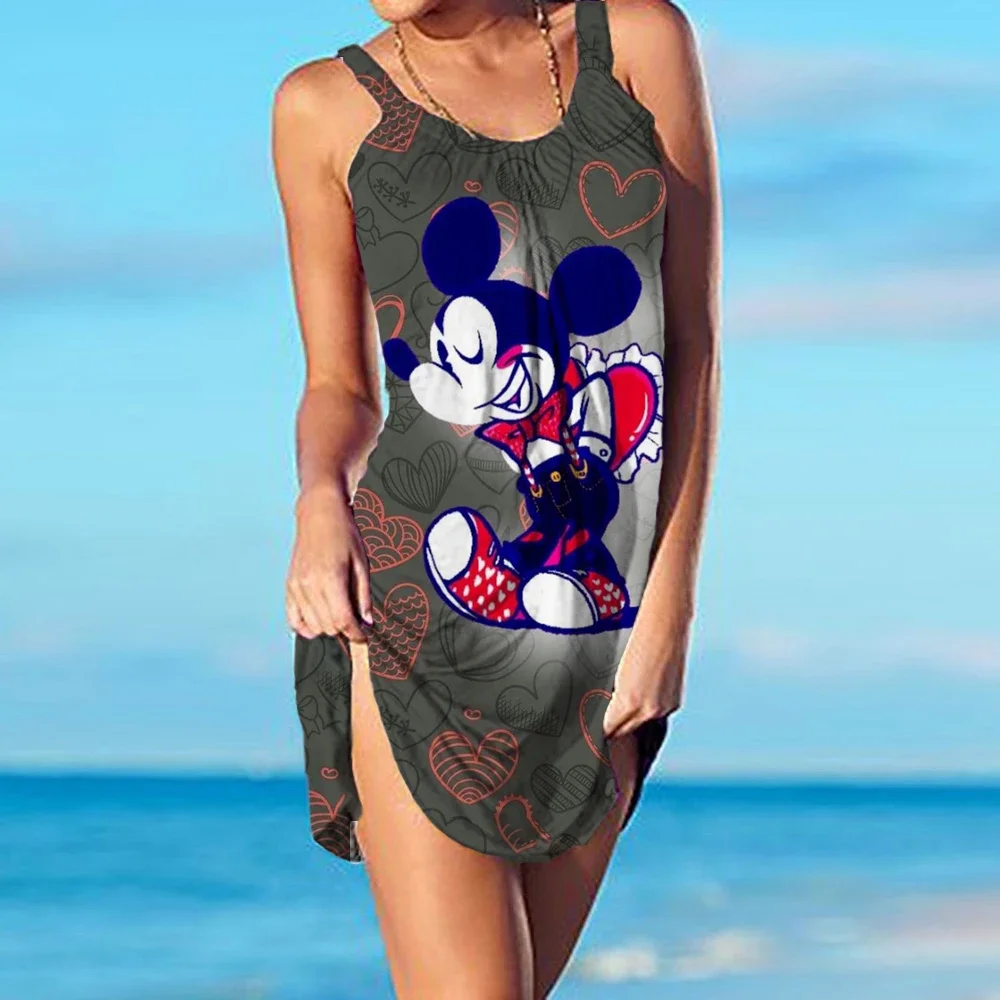 2024 New Sexy Mickey Mouse Mini Beach Dress donna Spaghetti Strap Stitching abiti donna elegante Evening Party Club Dress