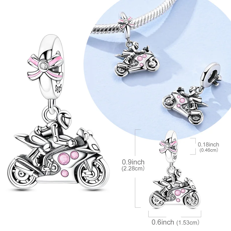 

Оригинальный кулон-шарм из стерлингового серебра 925 пробы с красным мотоциклом и бантом, подходит для оригинального браслета, для женщин, подарок для самостоятельного изготовления украшений