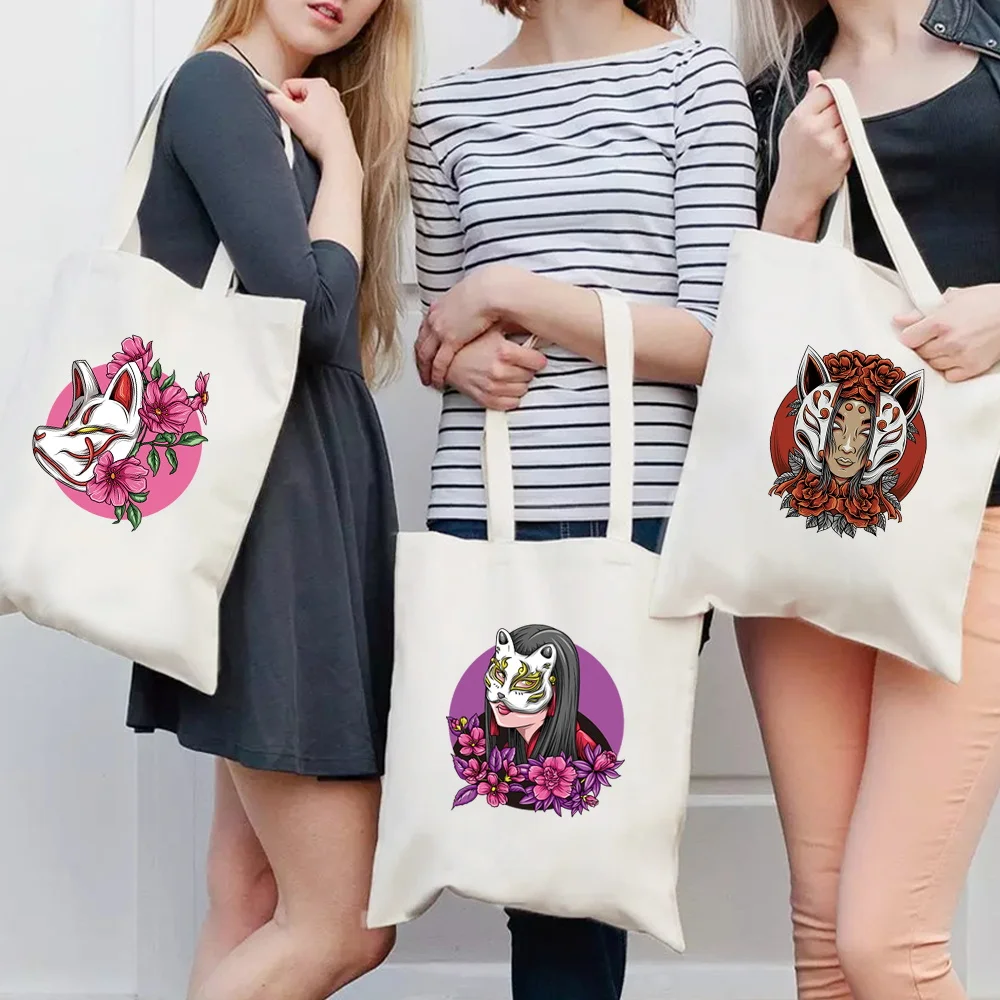 Tote Shopping Bags Canvas Bag Women Shoulder Bag Double Cat Print Environmental Storage Handbag Reusable Eco Grocery Shopper Men