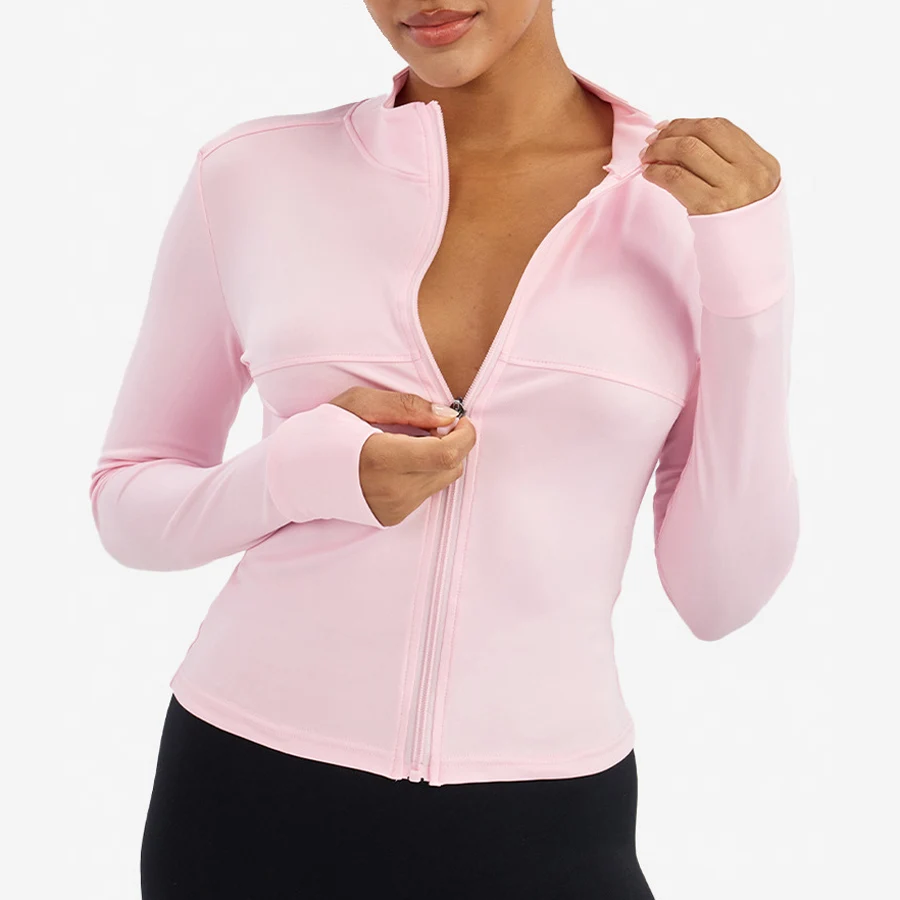 Langarm-Sportjacke für Damen mit Reißverschluss, Fitness-Yoga-Shirt, Gym-Top, Schnelltrocknende Activewear, Laufjacke, Workout-Kleidung für Frauen