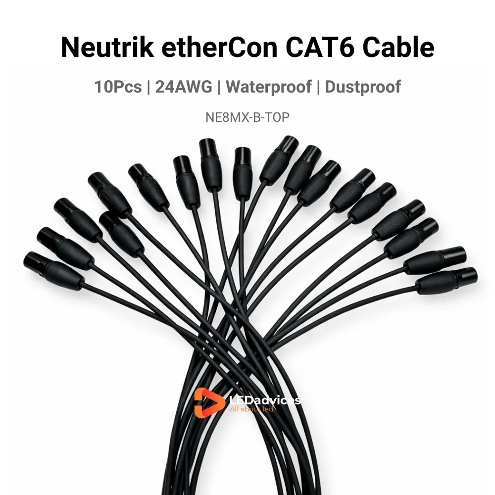 

10pcs 24AWG Neutrik etherCon Flexible CAT6 Ethernet Cable 0.8m/1.2m NE8MX-B-TOP Waterproof Black LED Display Signal Cable