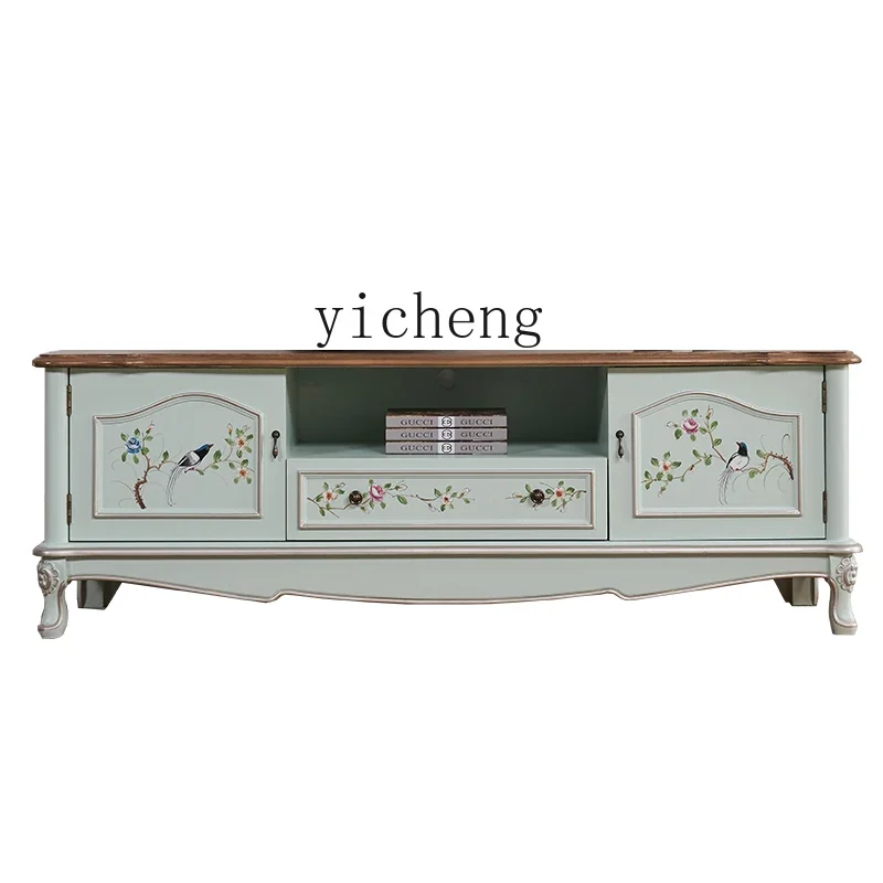 ZC painted Mediterranean small fresh light color living room combination TV cabinet coffee table wine cabinet