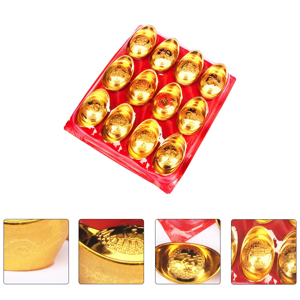 12 Pcs Simulation Small Ingot Toy Plastic Gold Accessories Scene Decor Craft Ornament Office