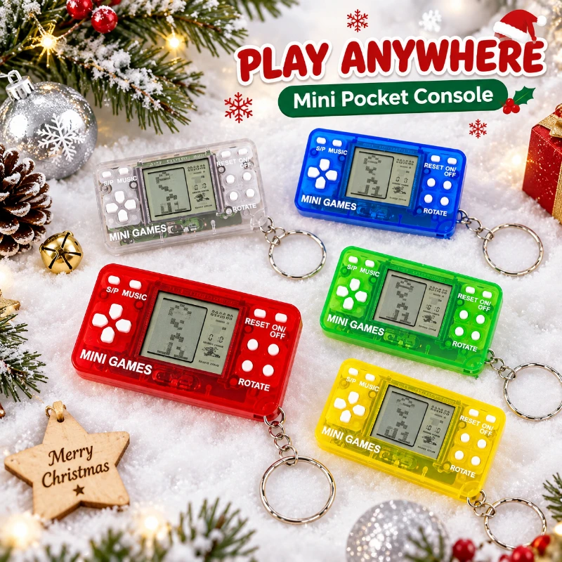 Transparent Mini Pocket Game Keyring Nostalgic Electronic Game Console Key Chain Bag Hanging Ornament Small Gift For Christmas