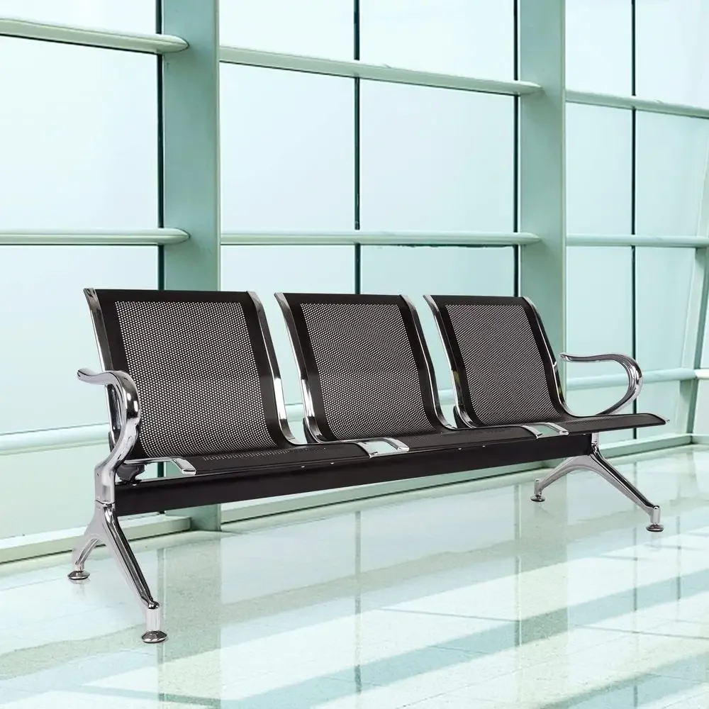 3-Seat Waiting Room Chairs - Comfortable Benches with Arms for Airports, Lobbies, and Various Settings