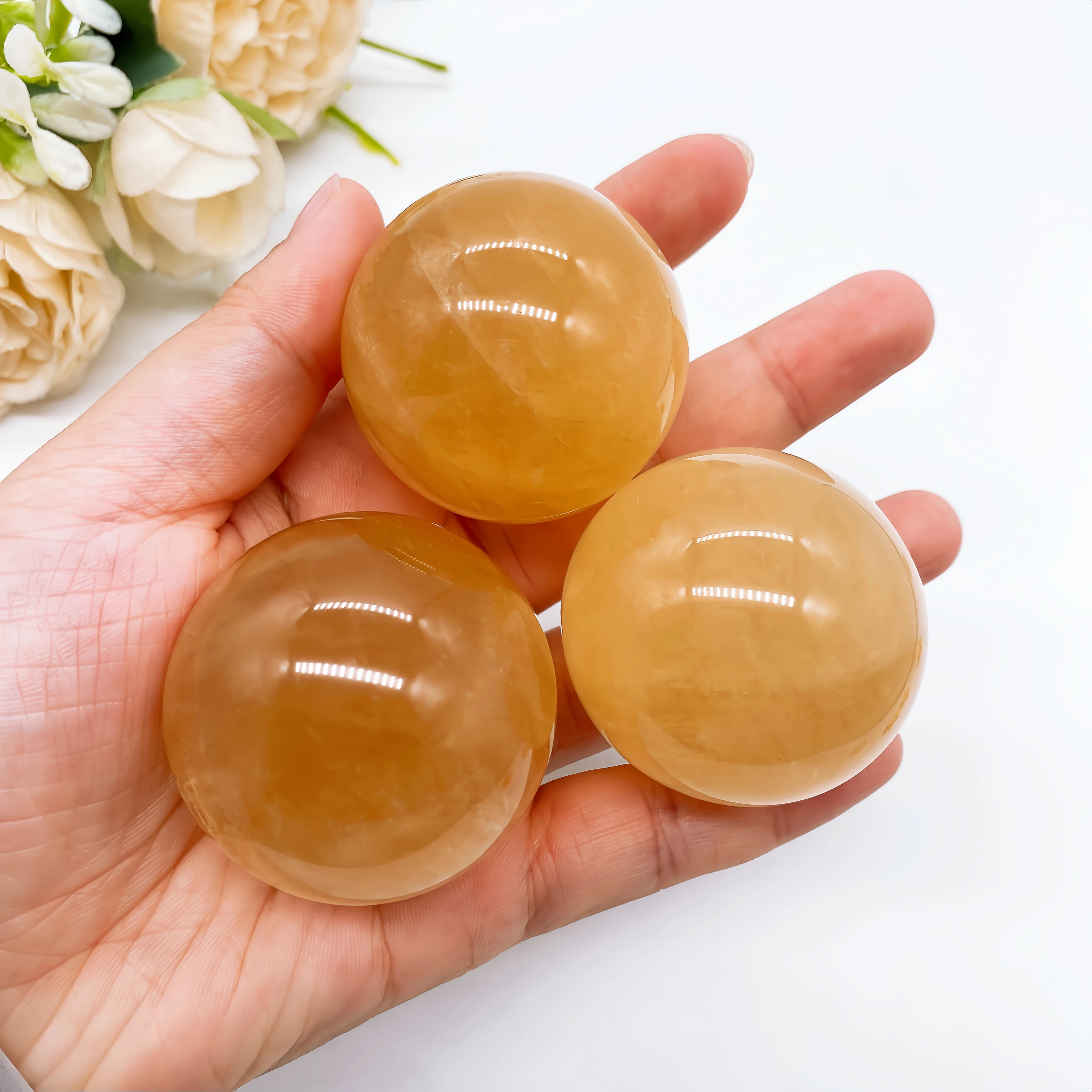 40-45mm Natural Citrine Calcite Quartz Sphere Yellow Iceland Spar Crystal Stone Ball Gemstone Reiki Healing Home Decor Gift