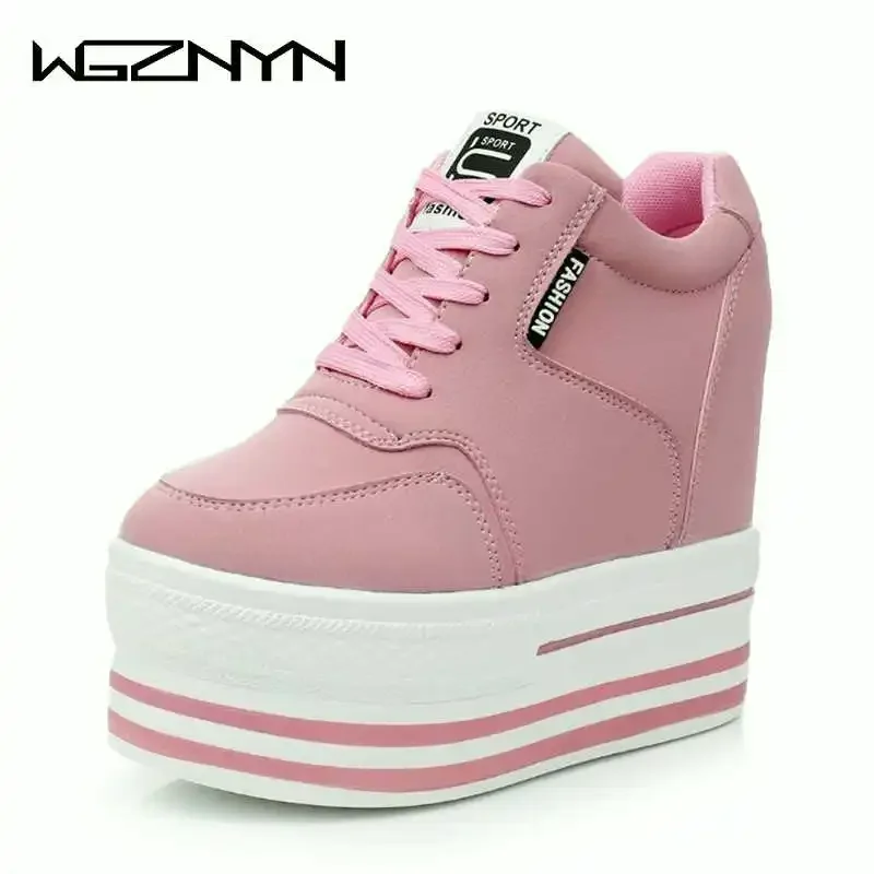 WGZNYN Super High Heels Chunky Sneakers Women Spring Thick Bottom Height Increasing Casual Shoes Woman Sneakers Zapatos De Mujer