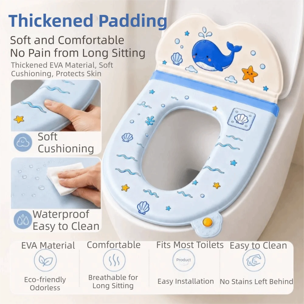Universal Fit Cartoon Toilet Seat Protector Non-Slip Waterproof Toilet Seat Mat Soft with backrest Toilet Seat Cushion Home