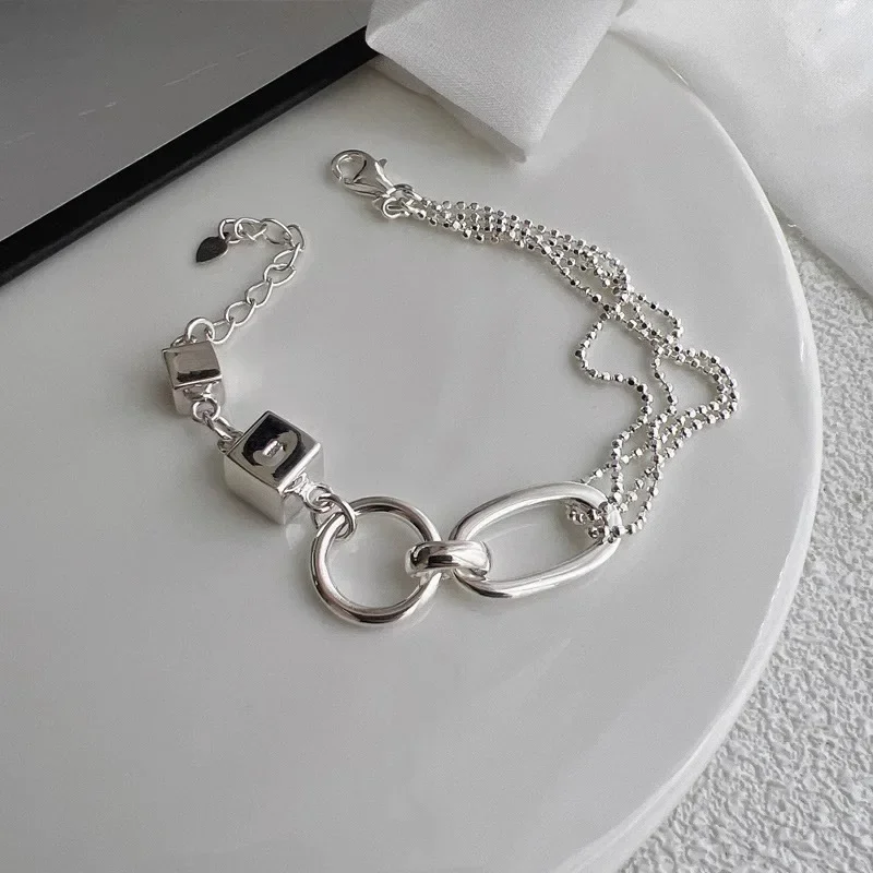 

Браслет из стерлингового серебра 925 пробы, геометрический куб, круг, панк, асимметричный браслет из бисера для женщин и девочек, модные ювелирные изделия, подарок, Прямая поставка, оптовая продажа