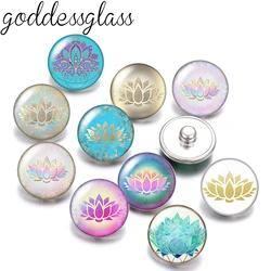 Beauty Flowers Lotus Yoga Buddhism 10pcs Round photo 12mm/18mm snap buttons for 12mm/18mm snap necklace DIY findings jewelry