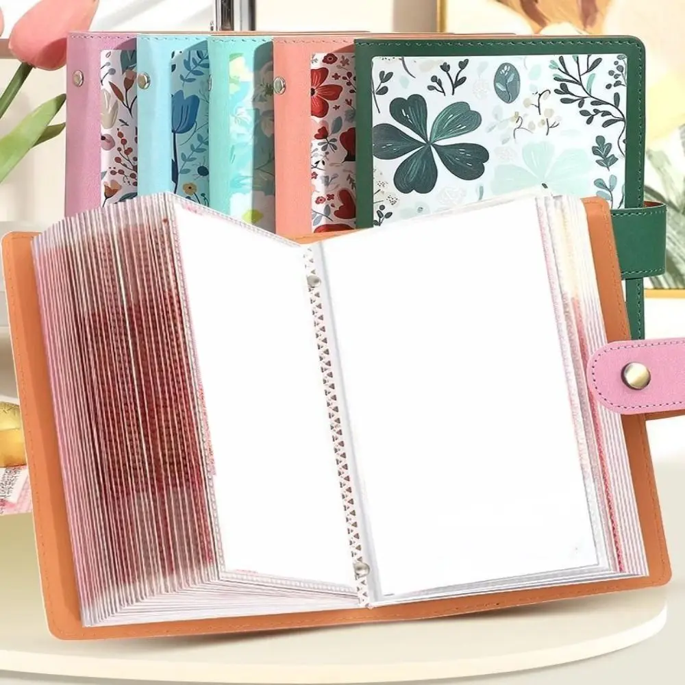 Leather 100 Envelopes Saving Money Binder Refillable Flower Printed Money Challenge Book Loose-leaf Magnetic Buckle