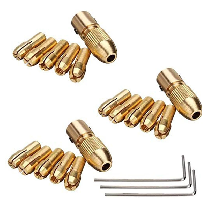 3 Set 0.5-3mm Brass Drill Chucks Electric Drill Bit Chuck Collet Mini Twist Drill Chuck Set Fits 3.17mm