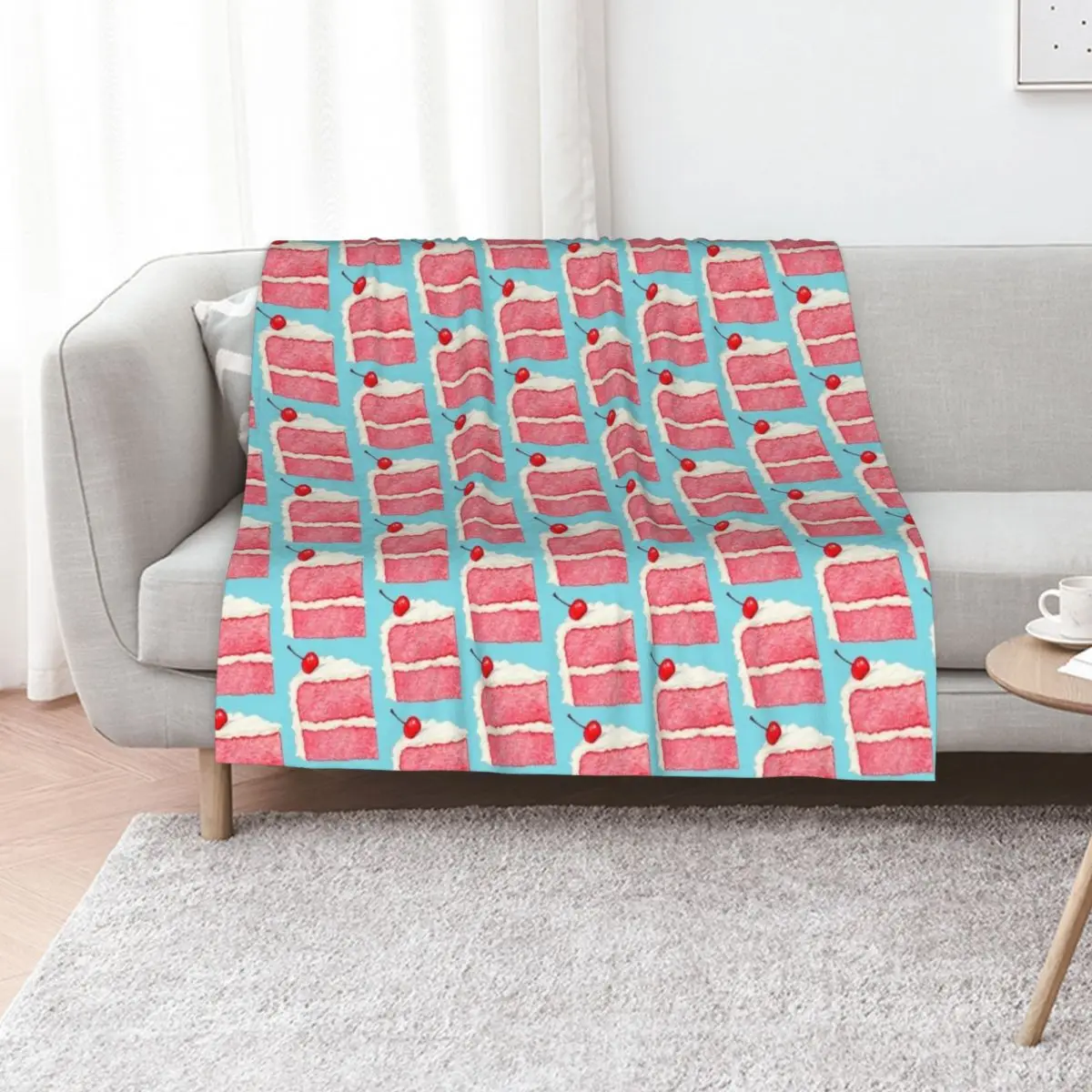 Cherry Cake Slice Pattern - Blue Throw Blanket for babies Weighted heavy to sleep Thins Thermal bed plaid Blankets