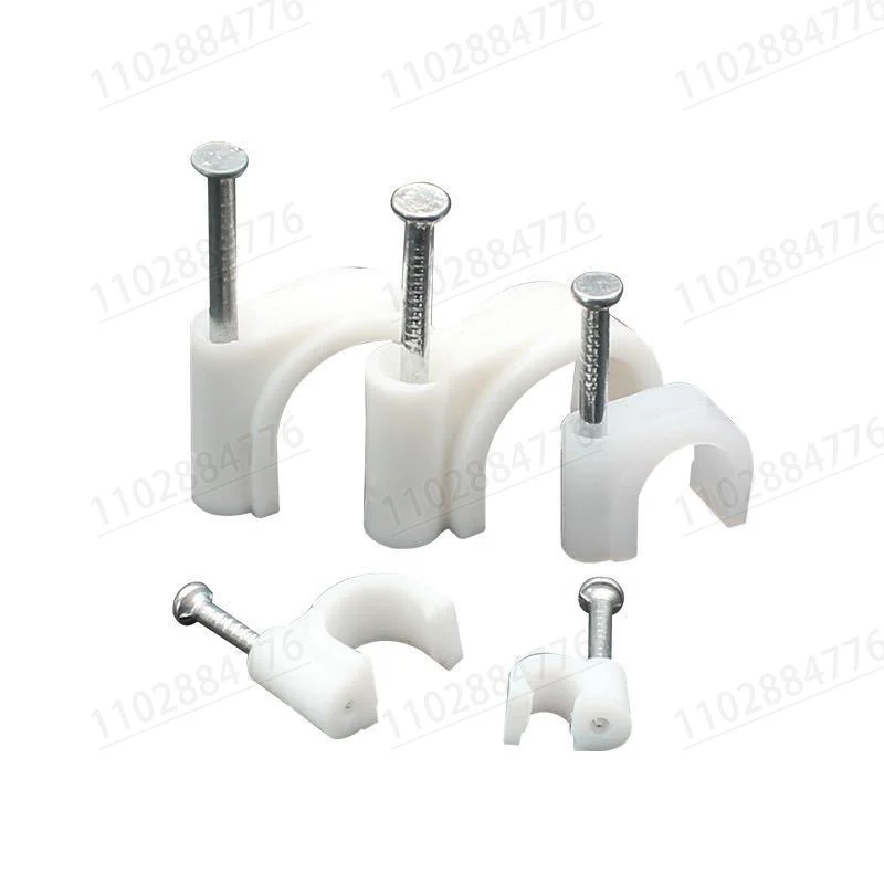 4/5/6/7/8/9/10/12mm Rectangle Shape Wire Clamp Line Buckle Fixing White Round Steel Nail Wall Hanging Screw Mount Cable Clips