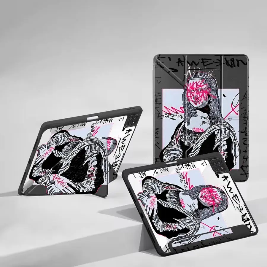 

Чехол для планшета iPad Air M2 1 2 M4 Air 2025 4 5 M3 Mini 7 6 Pro 10th 7th 11th 9th 8th с держателем, дизайн «Граффити: Великое искусство: Мона Лиза»