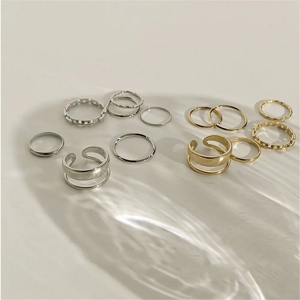 7 teile/satz Punk Retro Mode Schmuck Hohl Frauen Ringe Set Öffnung Finger Ring Legierung