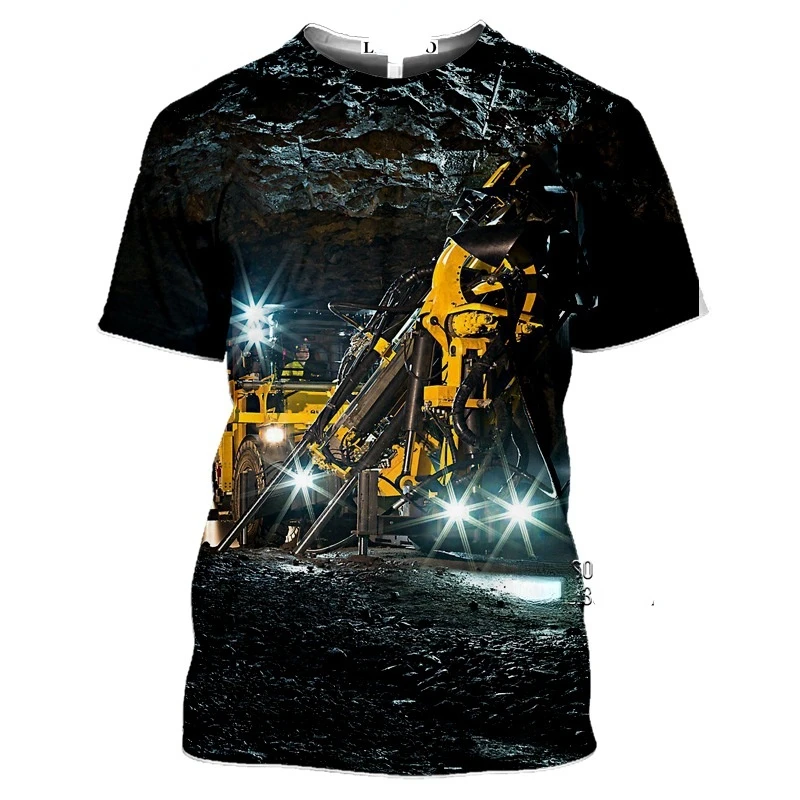 Excavator Loader 3D Printing Summer Men\'s T-shirt Trend Personality Outdoor Fitness Quick-drying Loose Short Sleeve O-neck Top