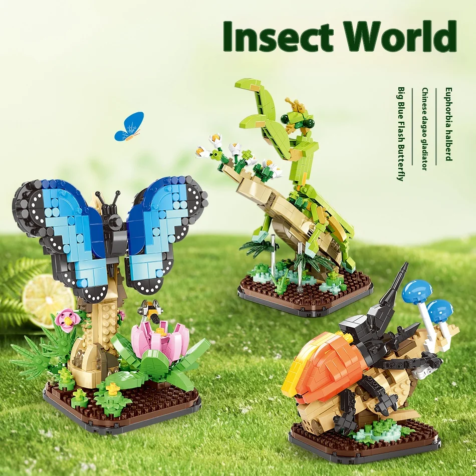 

Creative Animal Insect Toy Butterfly Building Block Beetle Mantis Biological Model Figure Bricks Toy For Home Decoration