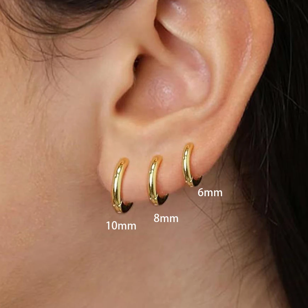 3pc Set Simple Stainless Steel Crystal Small Hoop Earrings