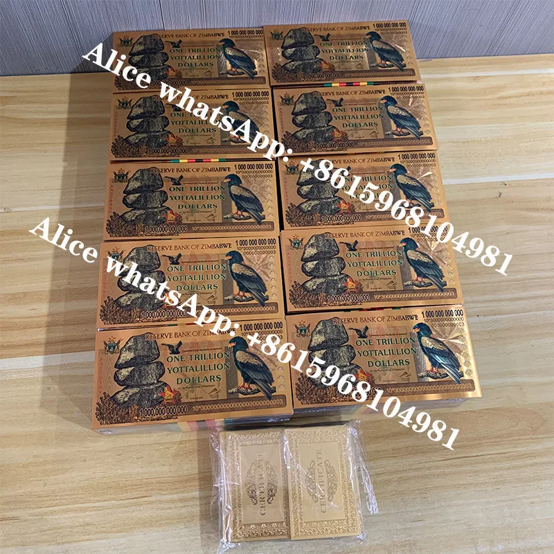 1000pcs Zimbabwe Gold Banknote One TRILLION YOTTALILION DOLLARS With UV light for Business Gifts