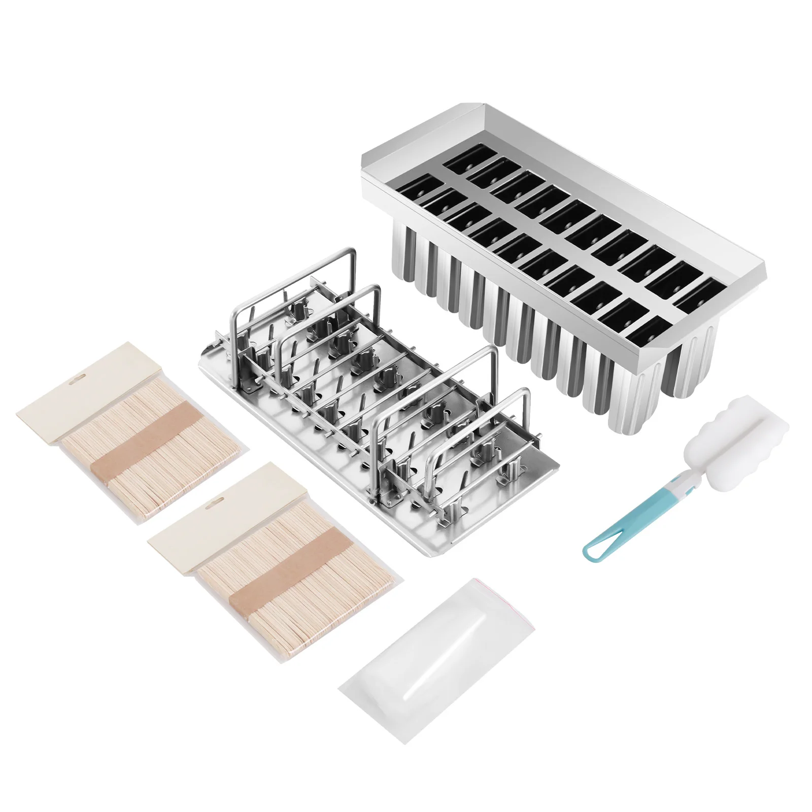 20 قطعة من قالب الثلج من الفولاذ المقاوم للصدأ مع حامل عصا للآيس كريم محلية الصنع