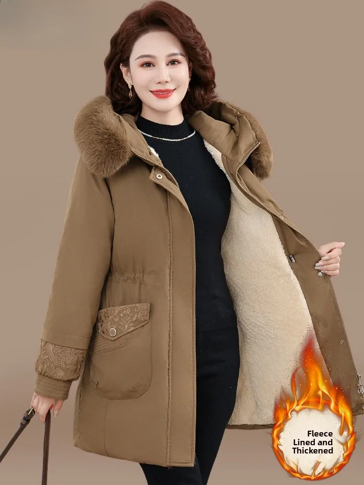 

Thiened down Parka Coat for Mom Winter Faion Outerwear Autumn Winter Jaet Women's Clothing Polyester Fiber Zipper Closure