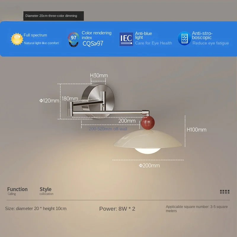 Bedroom headboard wall light package House living room LED cream wind  European creative retractable study reading rocker arm