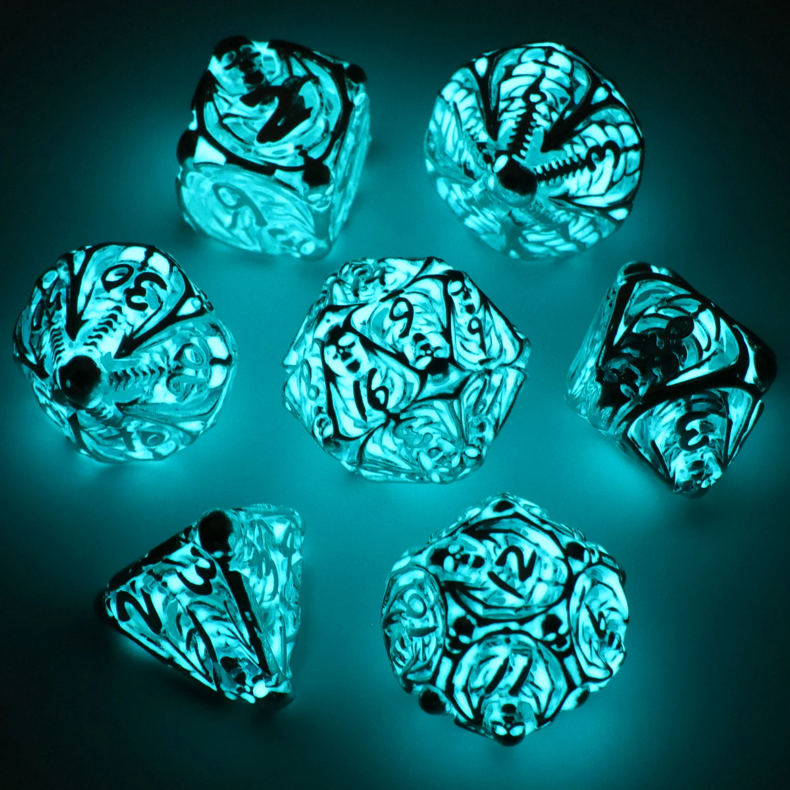 Fluorescence D&D Dice, Metal Dice Set Polyhedral Hollow Role Playing D and D Starter Dice for RPG Table Board Games