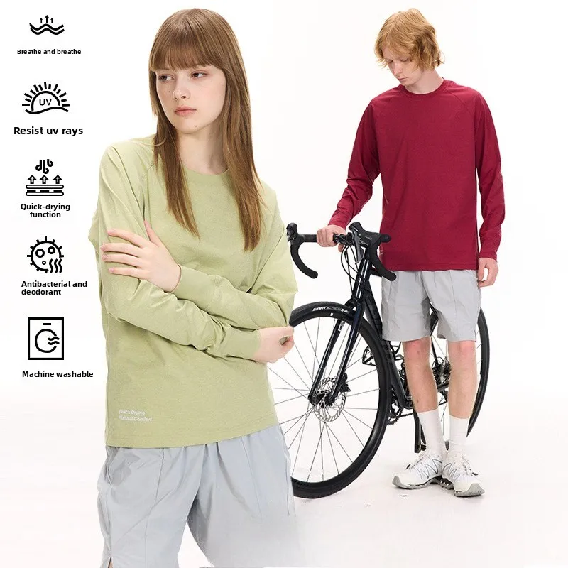 เสื้อยืดแห้งเร็วสำหรับปั่นจักรยานและวิ่ง ระบายอากาศได้ดี ป้องกันรอยยับ เสื้อแขนยาว ซับเหงื่อ