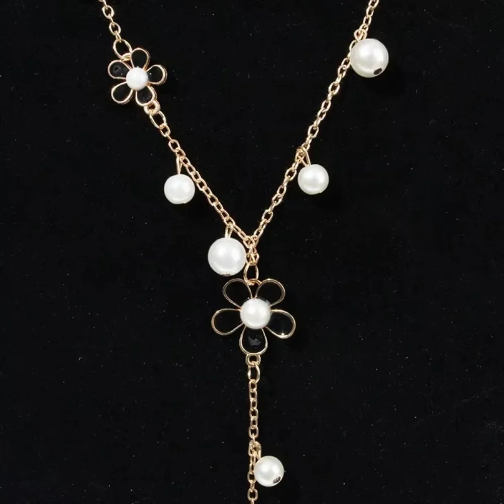 New Flower Long Necklace For Women Fashion Simulated Pearl Jewelry Tassel Perlas Necklaces & Pendants Bijoux Femme Perle