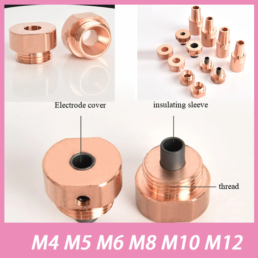 1pcs Spot Welding Electrode Cap Chromium‑Zirconium Copper Nut Welding Electrode Cover With Insulation Sleeve M4 M5 M6 M8 M10 M12