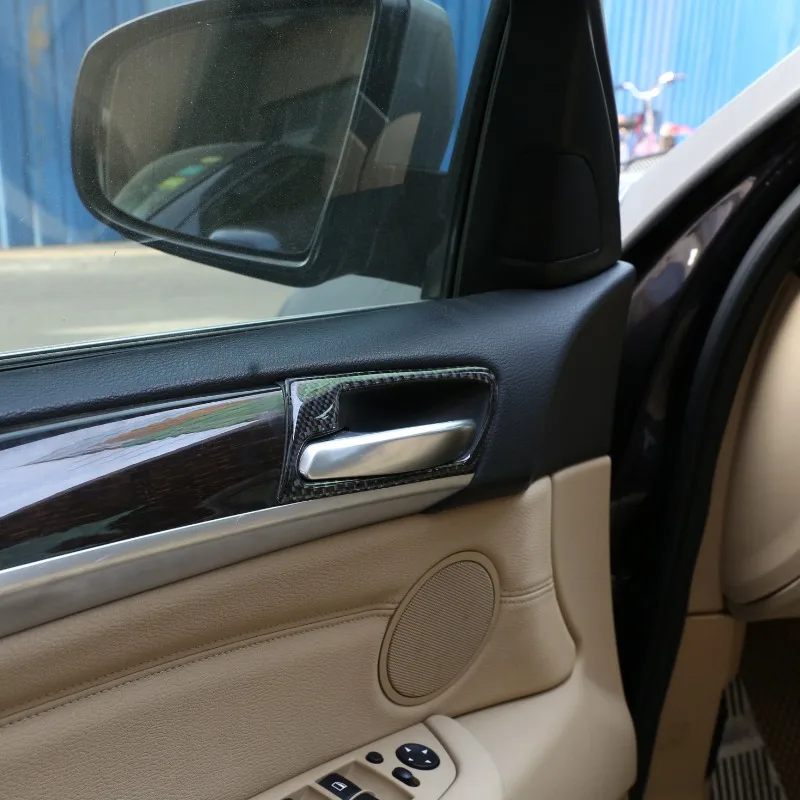 For BMW X5 E70 X6 E71 2008-2013 Soft Carbon Fiber Inner Car Door Handle Frame Cover Trim Internal Car Accessories 5