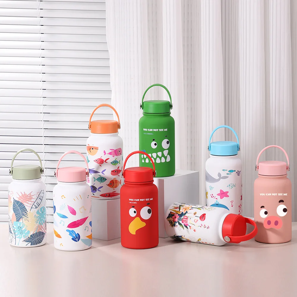 

650ml Kids Insulated Water Bottle with Handle, Leakproof Stainless Steel Sports Tumbler for School Gym Outdoor - Colorful Prints