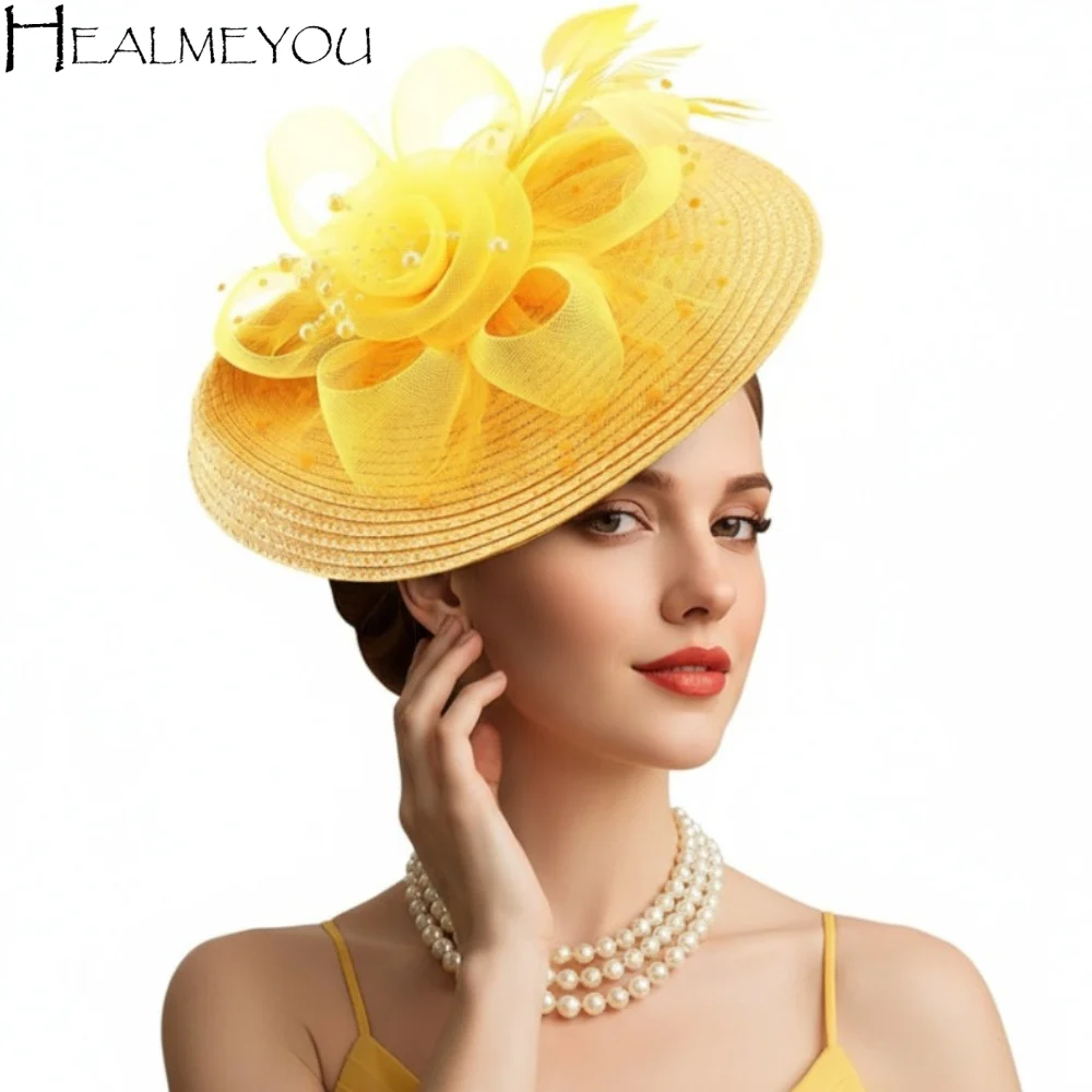 

Hair Hoop Exquisite Mesh Feather Headband Elegant Sweet Vintage Fascinator Hat Formal Hat Bride Headdress Photography