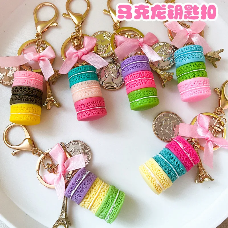 France Paris Cute Macaroon Effiel Tower Macarons Keychain Colorful Keyring Bag Pendant Car Charm Key Holder