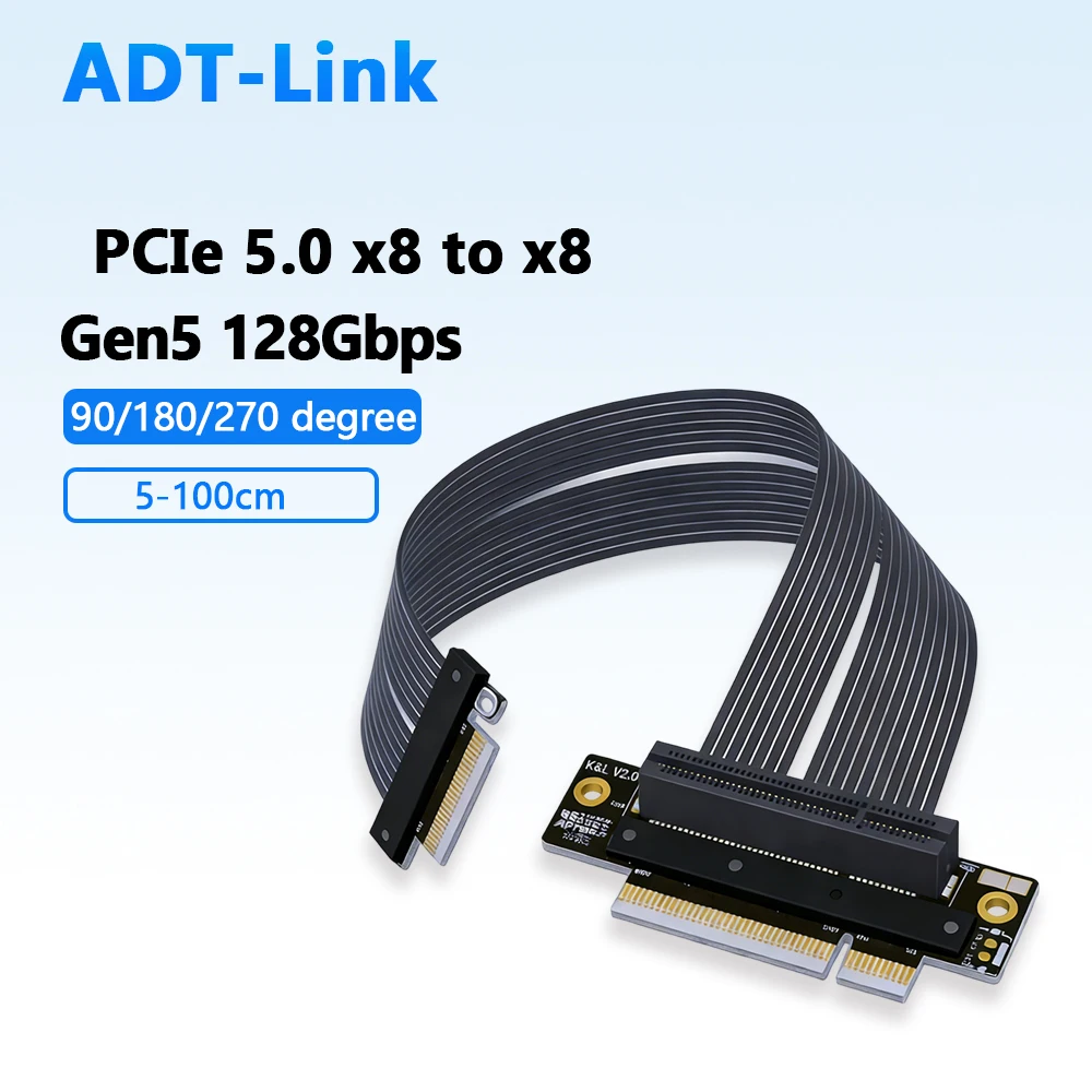 Pcie 5.0 X8 To X8 Adapter Graphics Video Card Riser Adapter Cable Extension Cord PCI-E Gen5 256Gbps Extender 8X GPU High Speed