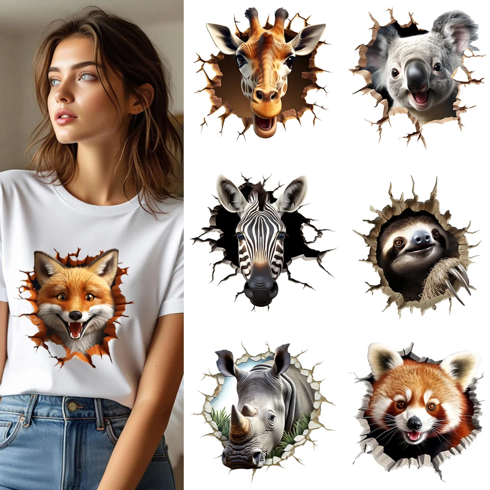 25cm 3D Beast Animal Through The Hole Iron On Heat Transfer Sticker DTF Iron On Transfer Patches For Clothes T-shirt Appliques
