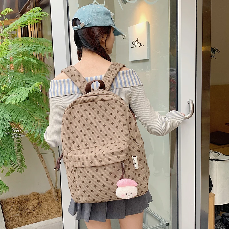 

Girl Backpack Cute Dot Decoration School Bags Kawaii Laptop Book Backpack Corduroy Women Back Pack Mochilas Book Bag Trend 2024