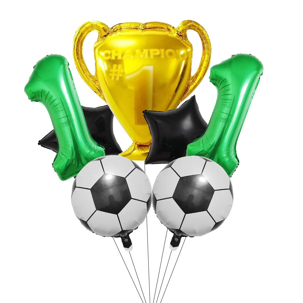 1Set Trophy Football Green Digital Helium Balloons Mixed Kids 1 2 3 4 5 6 7 8 9 Years Old Birthday Party Football Theme Decor view 6