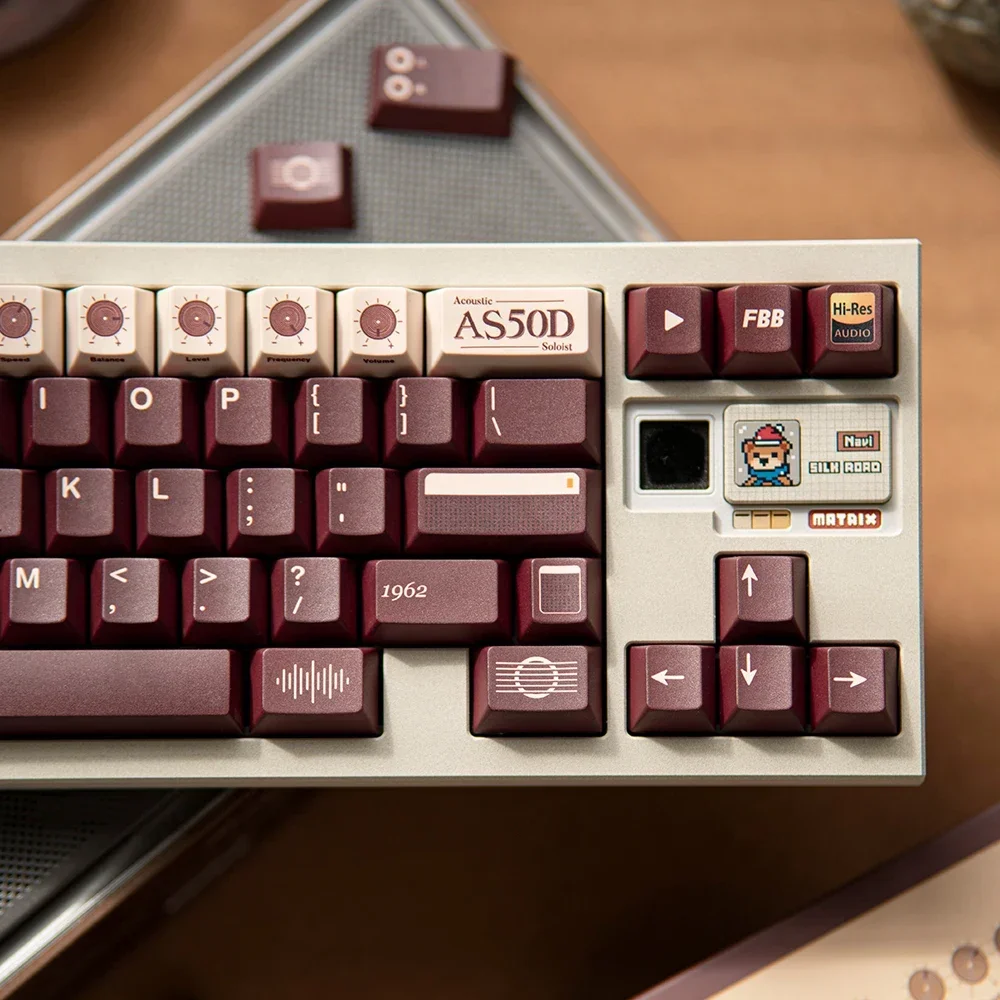 Keycap Asli Sendok Kuda AS50D Keycap Sublimasi Keyboard Mekanis Kustom PBT Tebal Coklat Retro