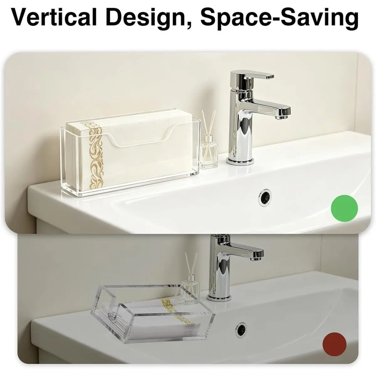 Clear Acrylic Vertical Guest Towel Holder, Medium Napkin Holder Waterproof Splash Resistant, Fits Disposable Hand Towels