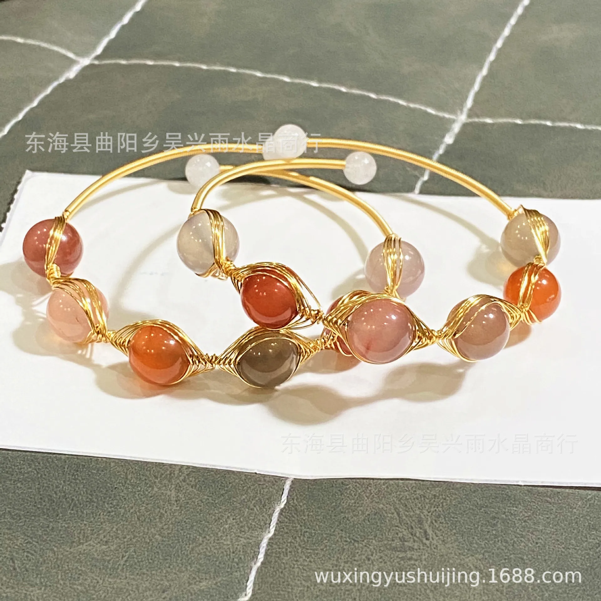 Winding handmade 14k gold bracelet, natural color salt source agate bracelet bracelet, jewelry