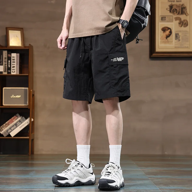 Summer Ice Silk Men's Shorts Loose Trendy Quick-drying Versatile Five-point Casual Straight and Breathable Thin Style