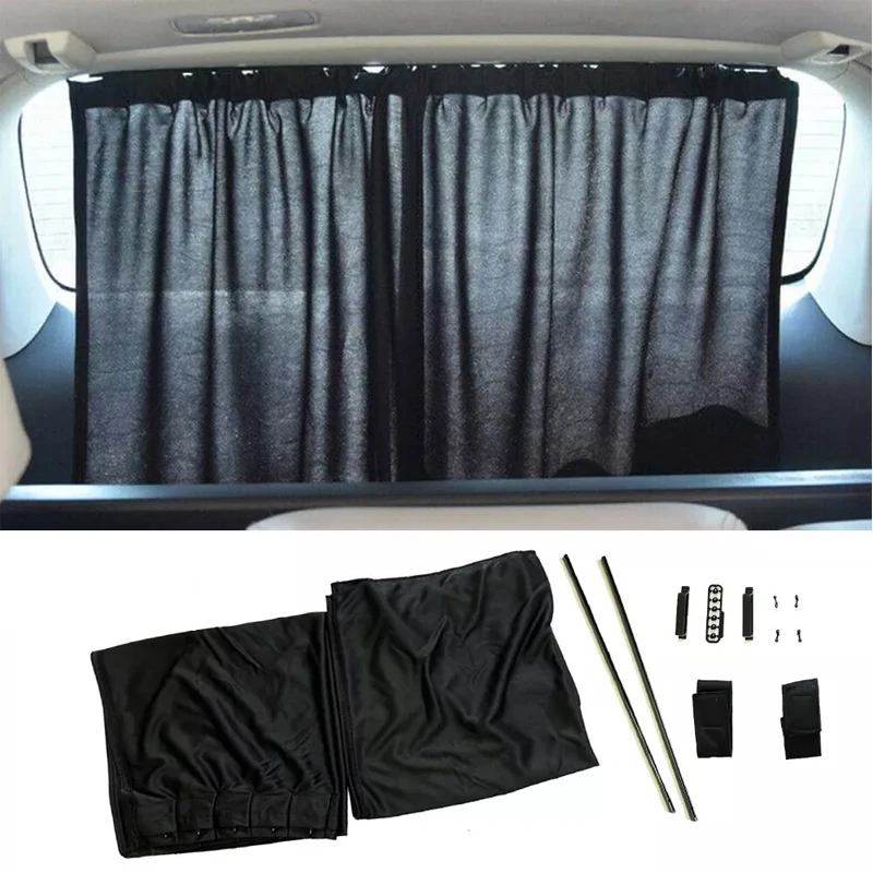 2PCS Stretchable Plastic Rail Car Side Rear Window Sunshade Curtain Window Blinds Curtain Automotive Sun Shade Anti UV